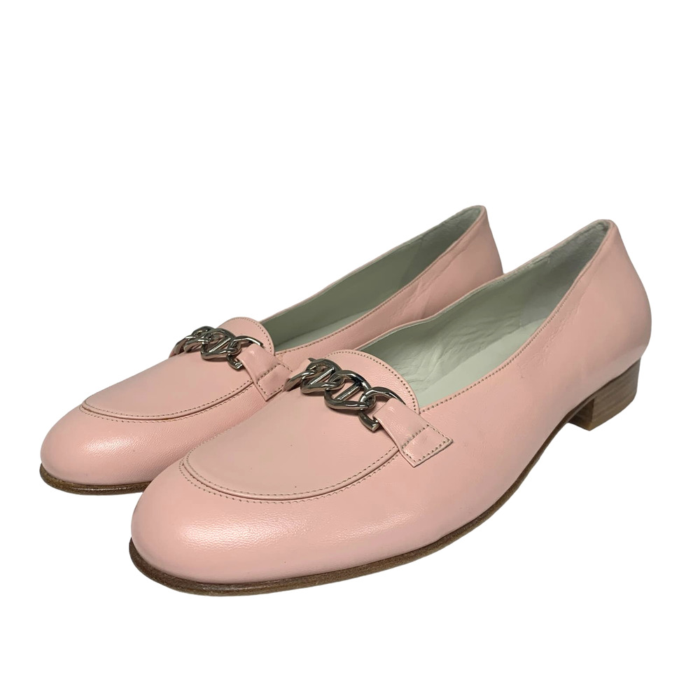 Women's Pink Leather Chain Loafer Heels